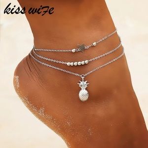 Pineapple Crystals and Beads 2 Piece Anklet